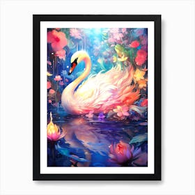 Swan In The Water Art Print