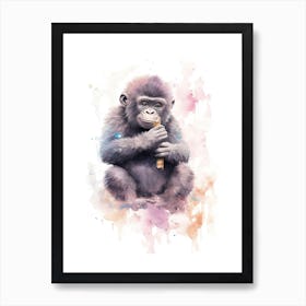 Baby Gorilla Art Watercolour Nursery 3 Art Print