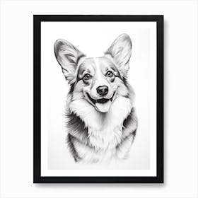 Corgi Dog, Line Drawing 1 Art Print