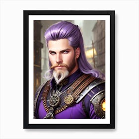 Portrait of a viking With Purple Hair Art Print
