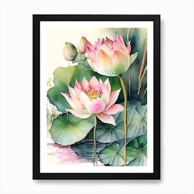 Lotus Flowers In Park Watercolour Ink Pencil 2 Art Print