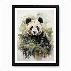 Panda, Japanese Brush Painting, Ukiyo E, Minimal 3 Art Print