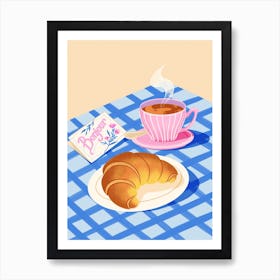 Croissant and Coffee Art Print