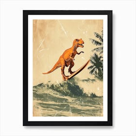 Vintage Carnotaurus Dinosaur On A Surf Board 3 Art Print