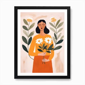 Woman Holding Flowers Art Print