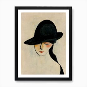 Silhouette Of A Woman With A Black Hat Art Print