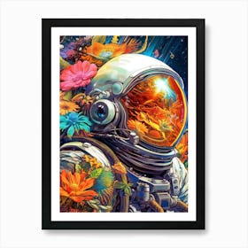 Spaceman With Flowers Art Print