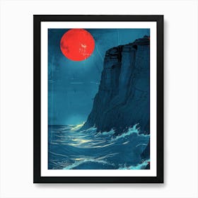 Red Moon Over Cliffs Art Print