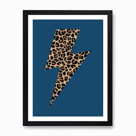 Preppy Leopard Lightning Bolt on Dark Blue Art Print