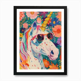 Floral Unicorn With Sunglasses 2 Art Print