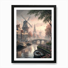 Windmills On A Canal Art Print