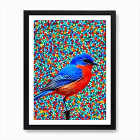 Eastern Bluebird 2 Yayoi Kusama Style Illustration Bird Art Print