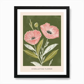 Pink & Green Everlasting Flower 2 Flower Poster Art Print