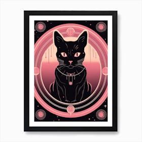 Strenght Tarot Card, Black Cat In Pink 1 Art Print