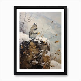 Vintage Winter Animal Painting Pika 1 Art Print