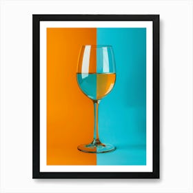 Wine Glass On Blue And Orange Background Art Print