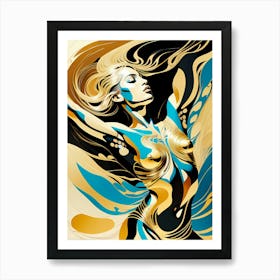 Abstract Woman Gold And Blue Art Print