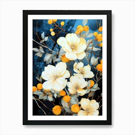 White And Yellow Flowers nature illustration Art Print