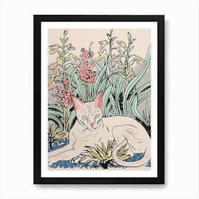 Cute Oriental Shorthair Cat With Flowers Illustration 2 Art Print