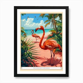 Greater Flamingo Pink Sand Beach Bahamas Tropical Illustration 5 Poster Art Print