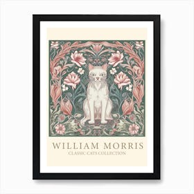 William Morris  Inspired  Classic Cats Sage And Pink Art Print