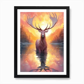 Deer In The Water Art Print