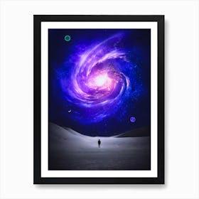 Silhouette In Front Purple Galaxy Art Print