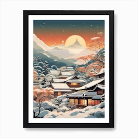 Winter Travel Night Illustration Nagano Japan 1 Art Print