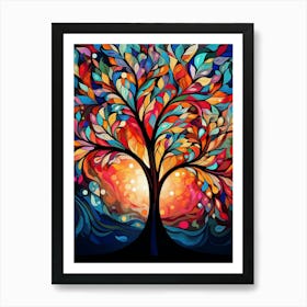 Vibrant Tree at Sunset II, Abstract Colorful Painting in Van Gogh Style Art Print