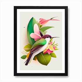 White Eared Hummingbird Cute Kawaii Art Print