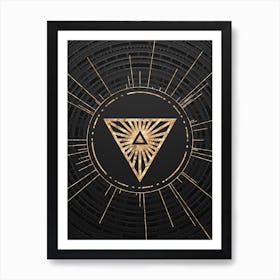 Geometric Glyph Symbol in Gold with Radial Array Lines on Dark Gray n.0046 Art Print