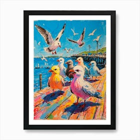 Seagulls On The Pier Art Print