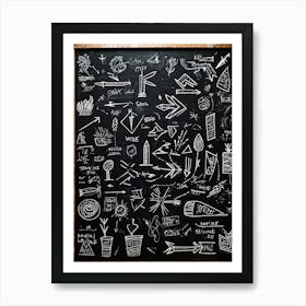 Blackboard Covered In A Collage Of Hand Drawn Icons Arrows And Abstract Doodles Symbolizing Direc (5) Art Print