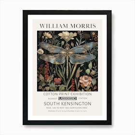 William Morris Vintage Blue Dragonfly Flowers Art Print