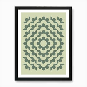 Midcentury Modern Abstract Geometric Flower Pattern Floral in forest sage green Art Print