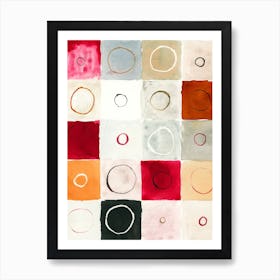 Watercolor Circles Red Orange Beige abstract painting hand painted art living room office hotel square chapes geometry minimal minimalist geometric Art Print