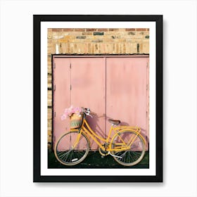 Bicycle In Front Of A Pink Door Art Print