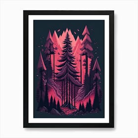 A Fantasy Forest At Night In Red Theme 50 Art Print