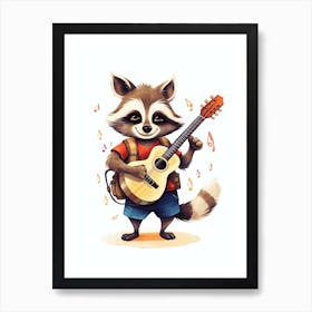 Raccoon With Guitar Illustration 2 Art Print