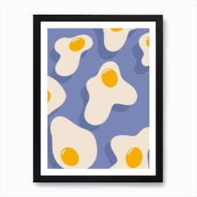 Fried Eggs Kitchen/Dining Room Blue Art Print