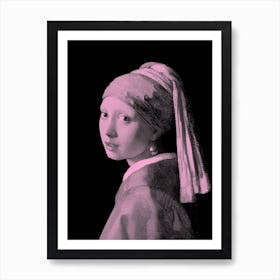 Girl with a Pearl Earring Pink Art Print