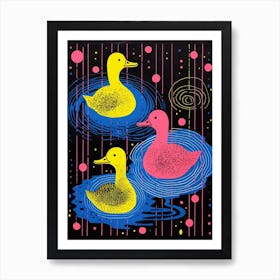 Colourful Duckling Linocut Style Pattern 3 Art Print