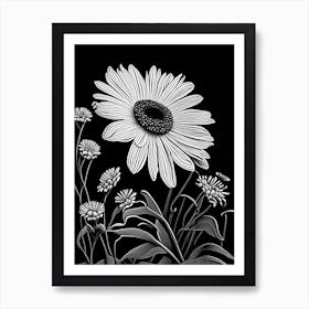 Shasta Daisy Wildflower Linocut 1 Art Print