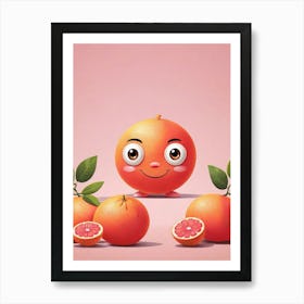 Pink Grapefruit Cartoon Art Print 0 Art Print