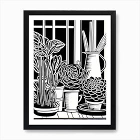 Lion cut inspired Black and white Garden plants & flowers art, Gardening art, 240 Art Print