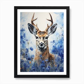 Deer In Blue Flowers 5 Art Print