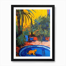 A Painting Of A Cat In Jardin Majorelle, Morocco In The Style Of Pop Art 04 Art Print
