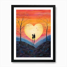 Rainbow Swirl Heart Sunset Silhouette 8 Art Print