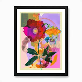 Larkspur 2 Neon Flower Collage Art Print