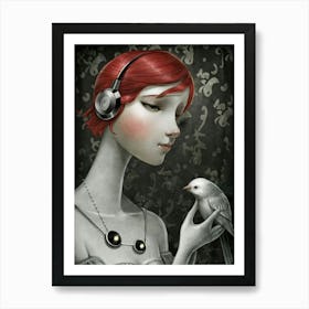 Girl With Headphones 18 Art Print